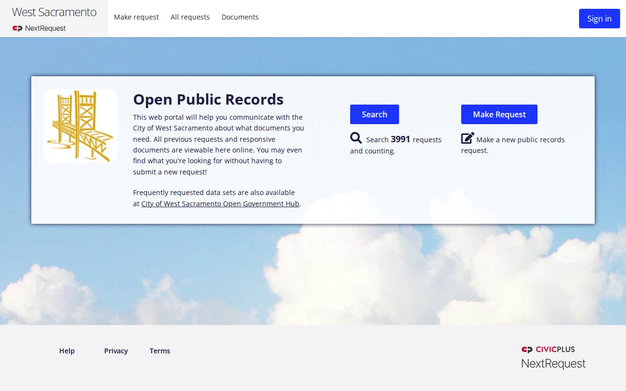 West Sacramento residents directory reference to the city NextRequest records portal