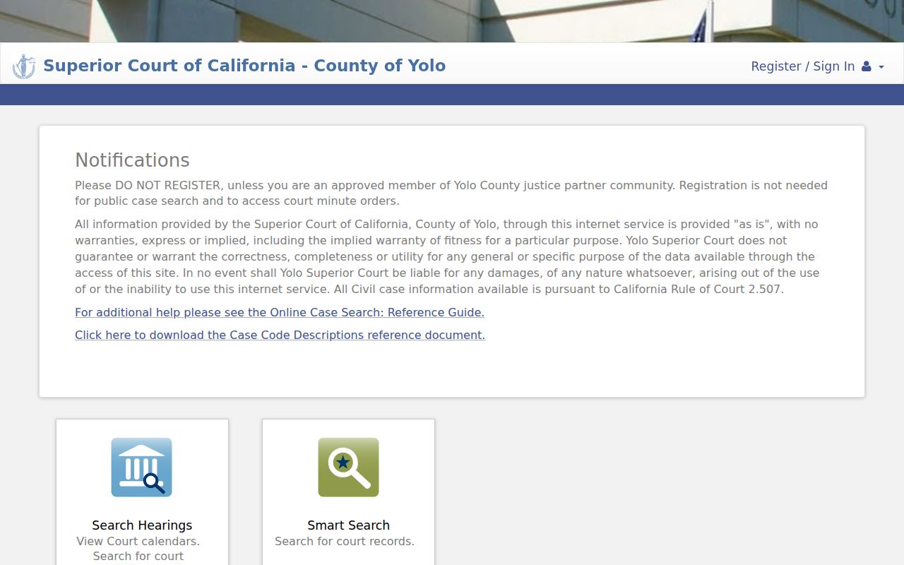 West Sacramento residents directory view of Yolo Superior Court Smart Search