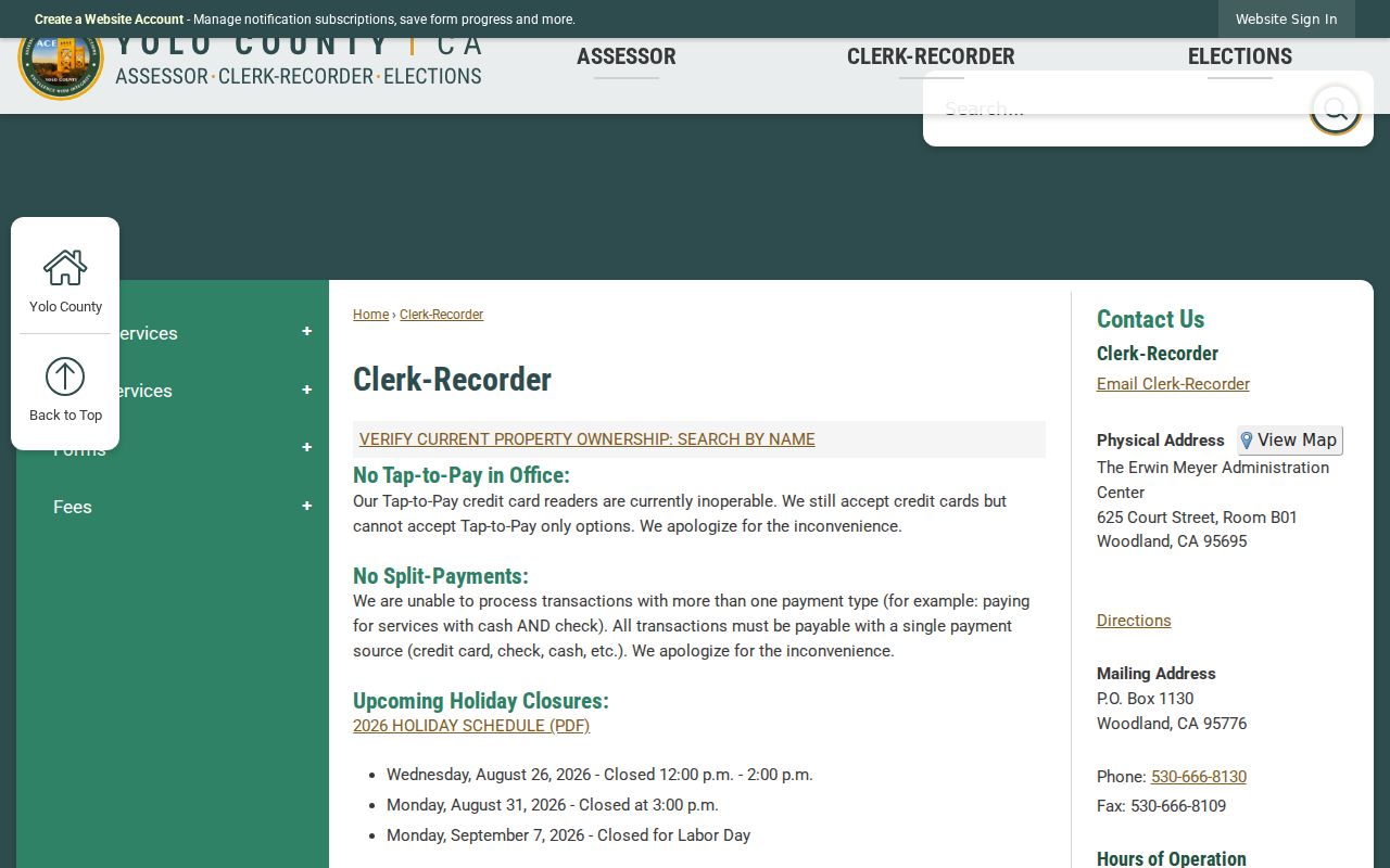 West Sacramento residents directory reference to Yolo County Clerk-Recorder records