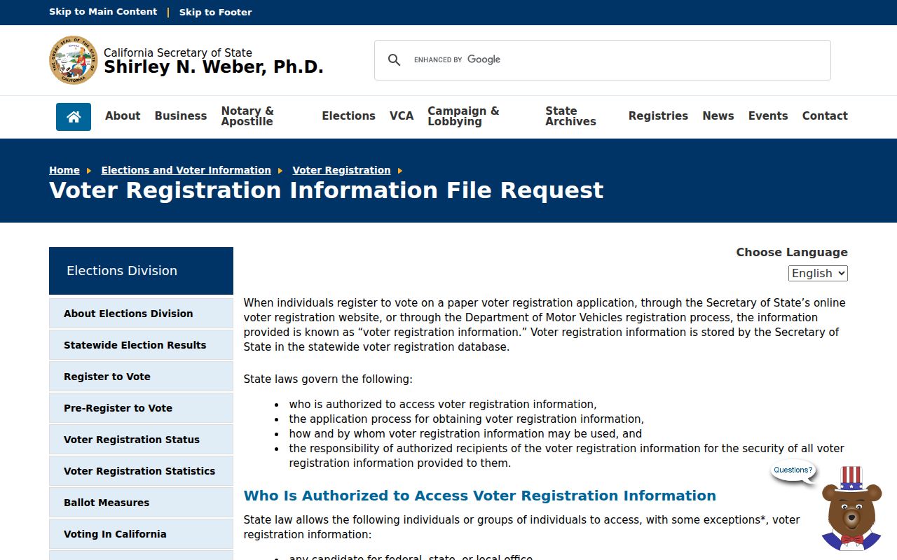 West Sacramento previous residents research reference to California voter file access rules