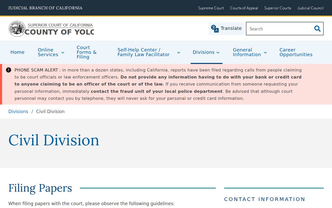 West Sacramento resident lookup reference to Yolo Superior Court civil search